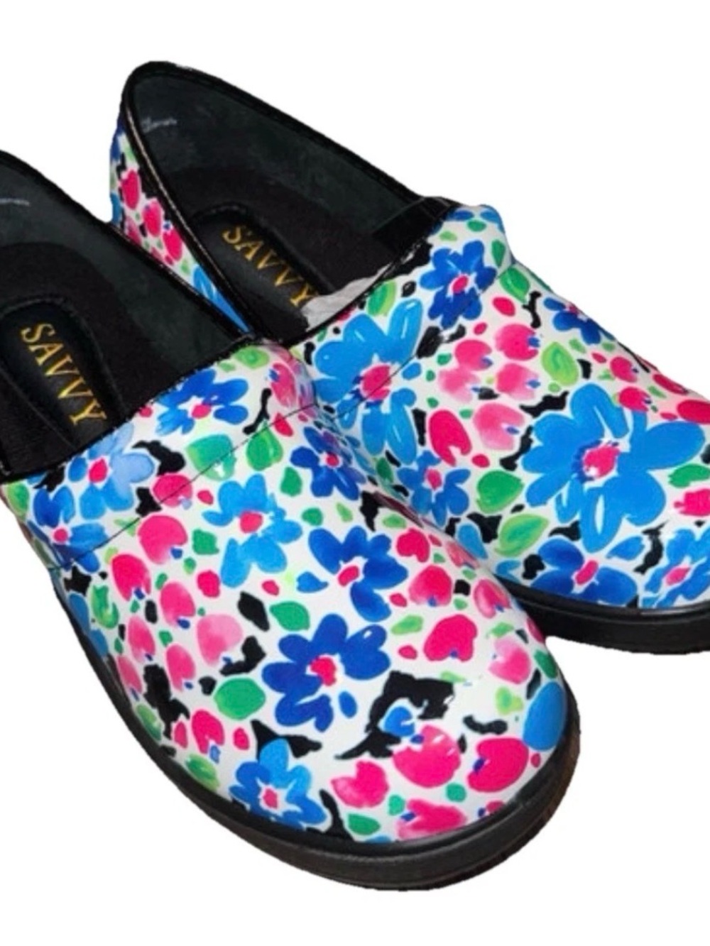 Savvy woman’s Floral Slip-Ons in Blue, Pink, Green, Black